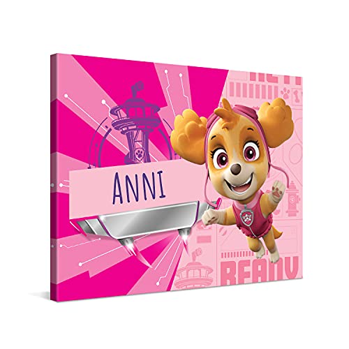 PICANOVA – PAW Patrol Skye Kunstdruck – Anni – 80x60cm – Druck auf Leinwand – Personalisierte Wandbilder – Baby–Geschenk Leinwandbild – PAW Patrol Kollektion von PICANOVA