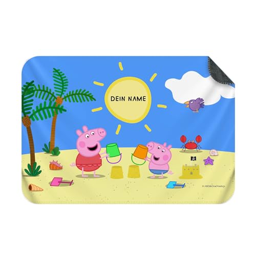 PICANOVA – Peppa Pig Beach Decke mit Name 150x100cm – Personalisierte Kuscheldecke für Kinder – Premiumqualität Fleecedecke 510g/qm – Weich Und Schmusedecke von PICANOVA