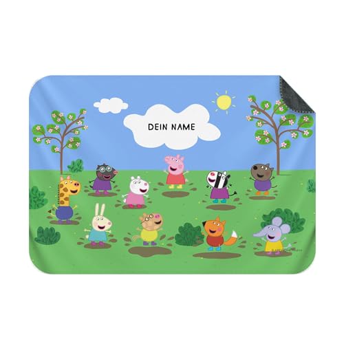 PICANOVA – Peppa Pig Decke mit Name – Personalisierte Kuscheldecke für Kinder – Premiumqualität Fleece Decke Kinder – Mud Puddle – 100x70cm von PICANOVA