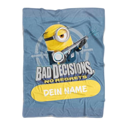 PICANOVA Personalisierte Minions Decke mit Name 200x150cm - Premiumqualität Kuscheldecke für Kinder - Individuell Fleecedecke Fans von Despicable Me - Bad Decisions von PICANOVA