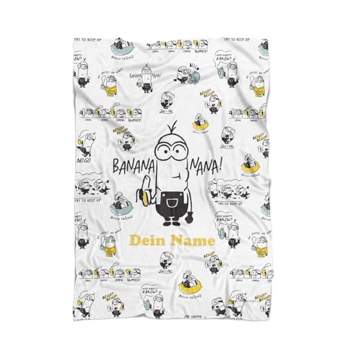 PICANOVA Personalisierte Minions Decke mit Name 200x150cm - Weiche Kuscheldecke für Kinder - Weich Fleecedecke - Geschenk für Fans von Despicable Me - Minion Bello von PICANOVA