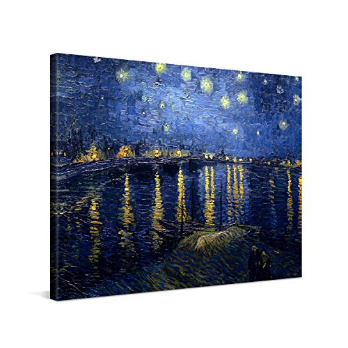 PICANOVA – Vincent Van Gogh Starry Night Over The Rhone 80x60 cm – Bild auf Leinwand – Leinwandbild – Premium Leinwanddruck – Kunstdruck Auf 2cm Holz-Keilrahmen Für Schlaf- Und Wohnzimmer von PICANOVA