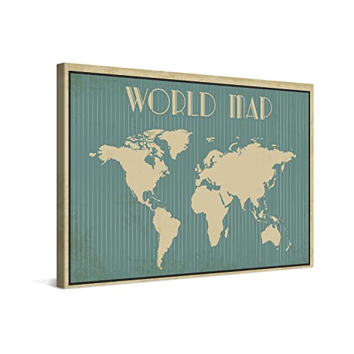PICANOVA Weltkarte Leinwand Bilder - Premium-Leinwand-Kunstdruck - Bild auf Holzrahmen gespannt als Galerie-Kunstwerk - Weltkarten Sammlung für Wohnzimmer - Art Deco - 120x80cm von PICANOVA