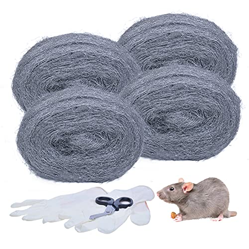 4 Stück Stahlwolle gegen Mäuse, 3m gegen Nagetiere feine Stahlwolle mit Schere, einfach zu Schneiden Steel Wool Nagerstop Mäuseabwehr für Löcher, Wand, Garten von PICK FOR LIFE