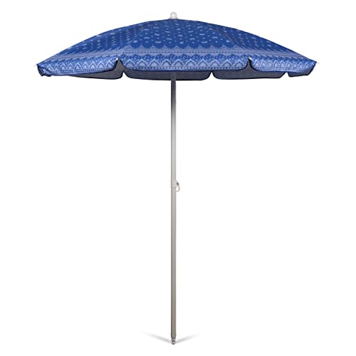 PICNIC TIME ONIVA - a brand 822-00-330-000-0 5.5 Ft. Tragbarer Strandschirm, Outdoor-Möbel, Blau mit Paisleymuster von PICNIC TIME