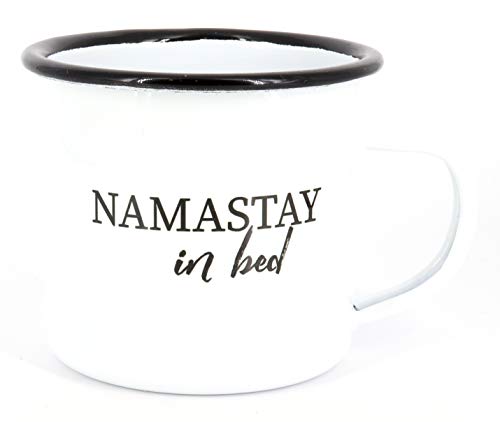 Emaille Tasse Namastay in bed Geschenk, Edelstahl-Becher, Metall-Tasse, Campingbecher, Kaffeetasse, Yoga von PICSonPAPER