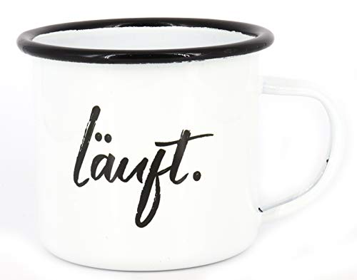 Emaille Tasse Spruch"Läuft", Geschenk, Edelstahl-Becher, Metall-Tasse, Campingbecher, Kaffeetasse von PICSonPAPER