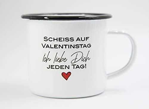PICSonPAPER Emaille Tasse Scheiss auf Valentinstag, Valentinstagsgeschenk für Sie und Ihn, Kaffeetasse von PICSonPAPER