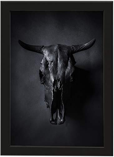 PICSonPAPER Kunstdruck DIN A4 BULL'S SKULL, gerahmt mit schwarzem Bilderrahmen, Geschenk, Poster mit Rahmen, Geschenkidee, Geburtstagsgeschenk, Wandbild, Stierschädel (Mit Fiskbo Schwarz Rahmen) von PICSonPAPER