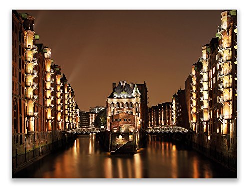 PICSonPAPER Leinwandbild Hamburg Speicherstadt, 40 cm x 30 cm, Dekoration, Kunstdruck, Wandbild, Geschenk, Leinwand Hamburg von PICSonPAPER
