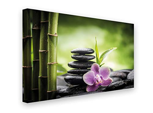 PICSonPAPER Leinwandbild Zen Steinturm Bambus Orchidee, 70 cm x 50 cm, Dekoration, Kunstdruck, Wandbild, Geschenk, Leinwand Enstpannung von PICSonPAPER