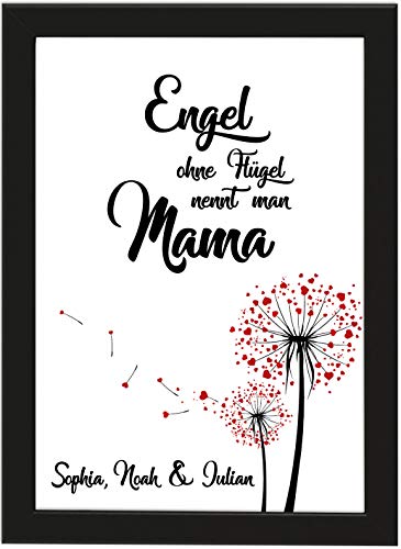 PICSonPAPER Personalisiertes Muttertagsgeschenk Poster DIN A4 Engel ohne Flügel nennt Man Mama, gerahmt mit schwarzem Bilderrahmen, Muttertag, Poster mit Rahmen, Weihnachten, Personalisierbare Poster von PICSonPAPER