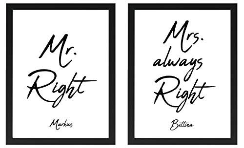 PICSonPAPER Personalisiertes Poster 2er-Set Mr. Right & Mrs. Always Right, schwarz gerahmt 30 cm x 40 cm (Personalisiertes Mr. Right & Mrs. Always Right, 30 cm x 40 cm schwarz gerahmt) von PICSonPAPER