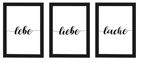 PICSonPAPER Poster 3er-Set lebe, Liebe Lache, gerahmt DIN A4, Dekoration, Kunstdruck, Wandbild, Typographie, Geschenk (Schwarz gerahmt DIN A4) von PICSonPAPER