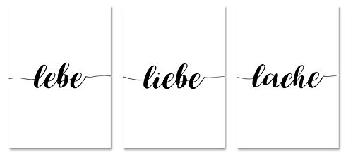 PICSonPAPER Poster 3er-Set lebe, Liebe Lache, ungerahmt DIN A4, Dekoration, Kunstdruck, Wandbild, Typographie, Geschenk (Ungerahmt DIN A4) von PICSonPAPER