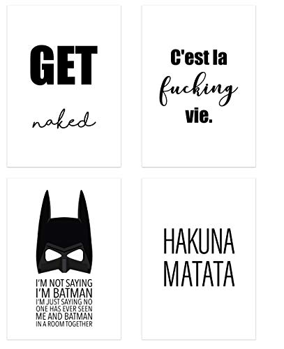 PICSonPAPER Poster 4er-Set, ungerahmt DIN A4, Get Naked, C'est la Fucking Vie, I'm not Saying I'm Batman, Hakuna Matata in Top Qualität (Life, ohne Rahmen) von Deqosy