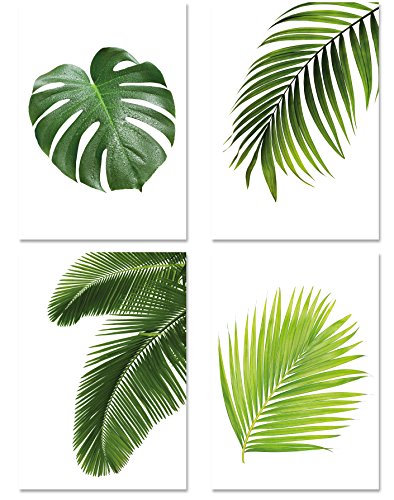 PICSonPAPER Poster 4er-Set BLÄTTER, ungerahmt DIN A3, Dekoration für Wohn- und Arbeitsräume, Monstera, Palmen, Kunstdruck, Wandbild, Geschenk (Ohne Bilderrahmen Din A3) von PICSonPAPER