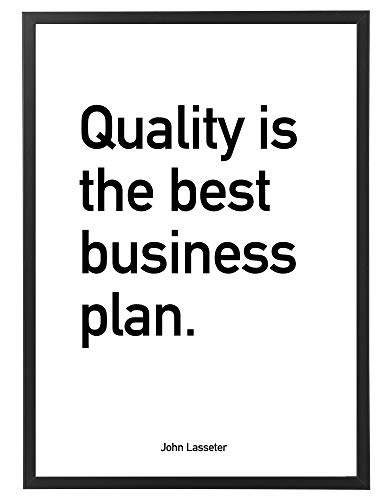 PICSonPAPER Poster 50 cm x 70 cm, Quality is The Best Business plan mit schwarzem Bilderrahmen, Startup Motivation, Motivations-Poster mit Rahmen, Startup Quote, Motivation, schwarz Weiss von PICSonPAPER