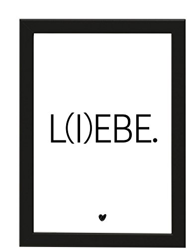 PICSonPAPER Poster DIN A4, L(I) EBE., gerahmt mit schwarzem Bilderrahmen, Geschenk, Geschenkidee, Geburtstagsgeschenk, Poster mit Rahmen, Kunstdruck, Typographie (l(i) ebe) von Deqosy