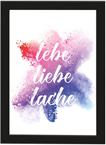 PICSonPAPER Poster DIN A4 Lebe, Liebe, Lache, gerahmt mit schwarzem Bilderrahmen, Geschenk, Geschenkidee, Geburtstagsgeschenk, Poster mit Rahmen (Lebe Liebe Lache) von Deqosy