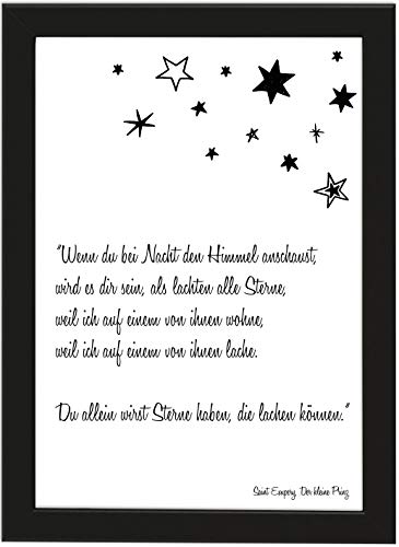 PICSonPAPER Poster DIN A4 Wenn Du bei Nacht den Himmel anschaust, gerahmt mit schwarzem Bilderrahmen, Trauer, Beerdigung, Beileid, Poster mit Rahmen, Typographie, Poster Trauer (Wenn du bei Nacht) von Deqosy