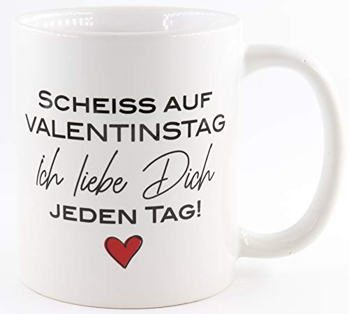 PICSonPAPER Tasse Scheiss auf Valentinstag, Valentinstag-Geschenk, Valentinstagsgeschenk für Sie und Ihn, Kaffeetasse, Keramiktasse von Deqosy