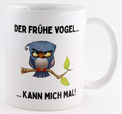 PICSonPAPER Tasse mit Spruch Der frühe Vogel kann Mich mal, Kaffeetasse, Keramiktasse, Tasse mit lustigem Spruch von Deqosy