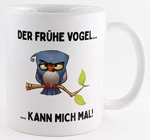 PICSonPAPER Tasse mit Spruch Der frühe Vogel kann Mich mal, Kaffeetasse, Keramiktasse, Tasse mit lustigem Spruch von PICSonPAPER