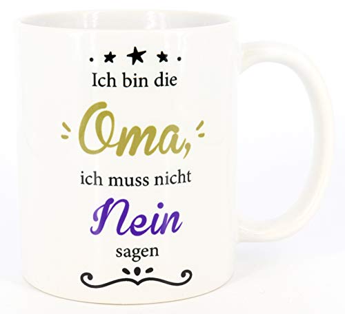 PICSonPAPER Tasse mit Spruch Ich Bin die Oma, Ich muss Nicht Nein Sagen, Kaffeetasse, Keramiktasse, Tasse Oma ist die Beste von Deqosy