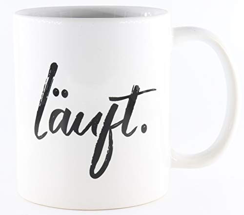 Tasse mit Spruch Läuft, Kaffeetasse, Keramiktasse, Tasse mit lustigem Spruch, Gute Laune Motivation von Deqosy