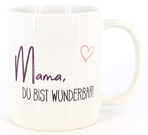 PICSonPAPER Tasse mit Spruch Mama du bist wunderbar, Muttertagsgeschenk, Kaffeetasse, Keramiktasse, Tasse mit Spruch, Tasse Mama (Mama wunderbar) von Deqosy