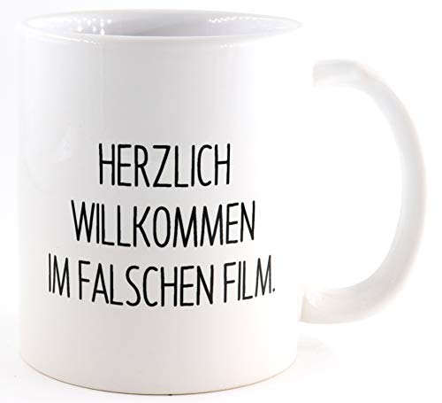 Tasse mit Spruch Willkommen im falschen Film, Kaffeetasse, Keramiktasse, Tasse mit lustigem Spruch von Deqosy