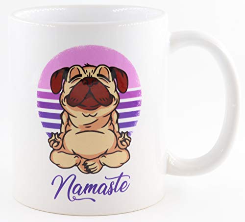 PICSonPAPER Tasse mit Yoga-Mops Namaste, Kaffeetasse, Keramiktasse, Tasse mit lustigem Spruch, Yoga-Tasse, Enstpannung von PICSonPAPER