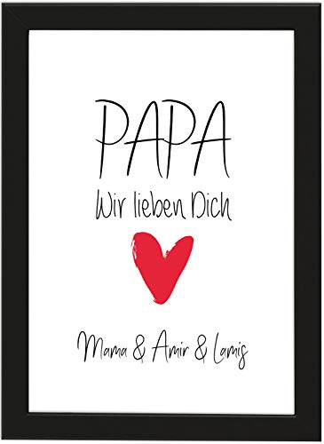 PICSonPAPER Personalisierbares Poster DIN A4 Papa, wir lieben Dich, gerahmt mit schwarzem Bilderrahmen, Vatertagsgeschenk, Vatertag, Poster mit Rahmen, Weihnachten, Personalisierbare Poster von PICSonPAPER