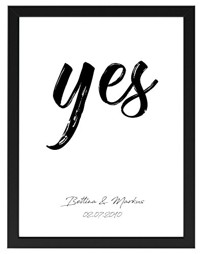 PICSonPAPER Personalisiertes Poster zur Hochzeit 30 cm x 40 cm Yes, gerahmt mit schwarzem Bilderrahmen, Hochzeitsgeschenk für Brautpaar (Schwarz gerahmt 30 cm x 40 cm) von PICSonPAPER