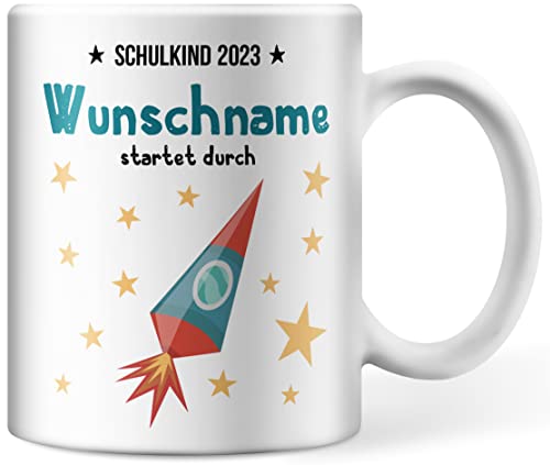 Schulkind 2023 Tasse personalisiert mit Namen, Namenstasse, persönliche Geschenke zur Einschulung von Deqosy