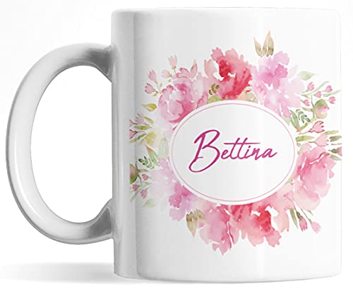 Tasse personalisiert mit Namen, personalisierte Tasse, persönliche Geschenke Kaffee-Tasse mit Namen, weiß Keramik-Tasse mit Blumen, Namenstasse von Deqosy