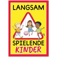 Achtung Kinder Schild Mit Leuchtfarben - Warnschild Spielende Vorsicht Langsam Fahren Straßenschild Hinweis Warnung Spielstraße von PICTALOO