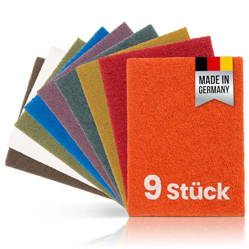 PICTORIS Schleifvlies Vollausstattung (9er Set) - Made in Germany - Von extra grob bis ultra fein - Extrem langlebig durch einzigartige Imprägnierung - Handpads 155 x 210mm Körnungen 80-2000 von PICTORIS