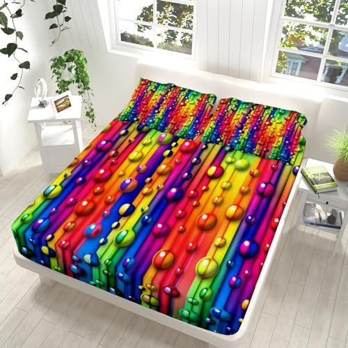 Spannbettlaken Farbe Tupfen Regenbogen Kreativität 160x200cm, 100% Mikrofaser Spannbetttuch, für pringbett Matraze - 30 cm Tiefe Tasche Weich und bequem Waschmaschinenfest Spannbettlaken von PICUAL