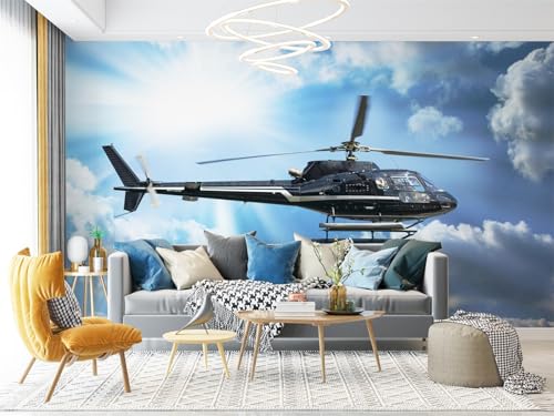 Vlies Tapeten Wandtapete Hubschrauber Muster 3D Wandbild Wohnzimmer Wanddekoration Fototapete 3D Tapete Effekt 200x140 Cm von PICUAL