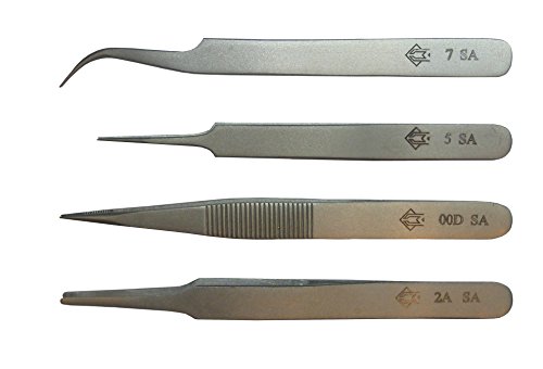 PIERGIACOMI 4- Stück Profi Pinzetten-Set, Inhalt 2A-SA, 00D-SA, 5-SA, 7-SA, KIT4-1T von PIERGIACOMI