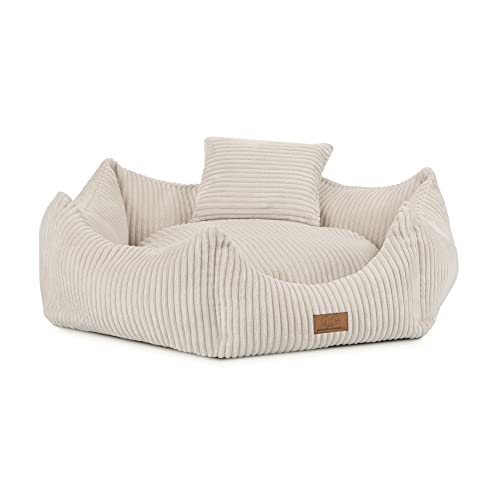 PIESIEKSOLANDIA Die Villa 20x75 cm, Hundebett mit Rand, Haustierbett, Bett, Bodenbett, Hundekissen, Hundesofa, Katzenbett, Hundekörbchen, Hundecouch, Hundekorb, Weich, Textil, Hexagon (Gerippt/Beige) von PIESIEKSOLANDIA