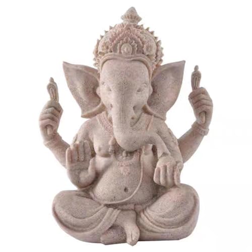 PIGPIGFLY Ganesha Buddha Statue,Tier Skulptur Deko,Zen Garten,Indische Ganesha, Elefant Statue Buddha Figur， Höhe: 13 cm(Sandstein) von PIGPIGFLY