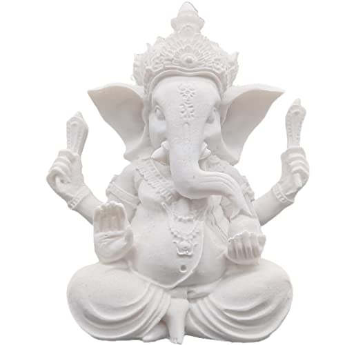 PIGPIGFLY Ganesha Buddha Statue,Tier Skulptur Deko,Zen Garten,Indische Ganesha, Elefant Statue Buddha Figur， Höhe: 13 cm(Weiss) von PIGPIGFLY