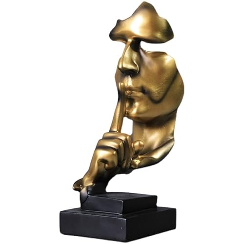 PIGPIGFLY Schweigen ist Gold Statue,Deko Figuren, Deko Wohnzimmer Modern Zum Hinstellen, Abstrakte Skulptur Polyresin, Geschenkidee （Vergoldet golden） von PIGPIGFLY