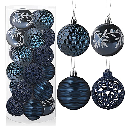 PIIDUOO Weihnachtskugeln Kunststoff Blau Christbaumkugeln Set Kugeln Weihnachtsbaum Plastik Weihnachtsbaumkugeln Matt Weihnachtskugel Glitzer Christbaumschmuck, 6cm/2.36inch, 24pcs von PIIDUOO