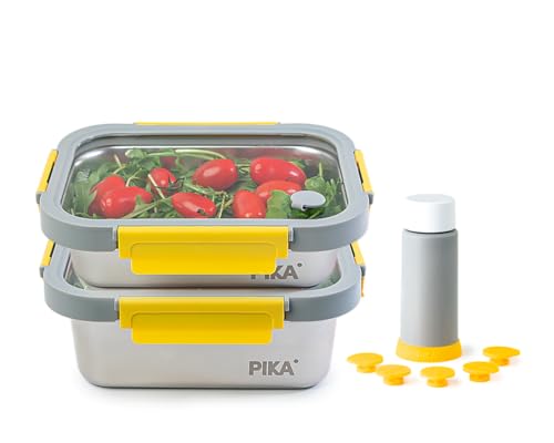 PIKA | 2 Stück Vakuumbehälter aus Edelstahl + Vakuumierpumpe | 820 ml + 1200 ml | Mikrowelle, Backofen, Gefrierschrank | leicht & luftdicht PIKA | 2 Stück Vakuumbehälter aus Edelstahl + Vakuumierpumpe | 820 ml + 1200 ml | Mikrowelle, Backofen, Gefrierschrank | leicht & luftdicht von PIKA