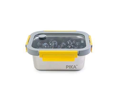 PIKA - Lebensmittelbehälter aus Edelstahl und Deckel aus gehärtetem Glas - luftdicht, geeignet für Mikrowelle, Backofen, Gefrierschrank und Geschirrspüler - MetalShock (1-800ml) von PIKA