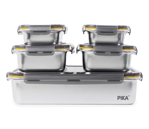 PIKA | Set mit 5 Lebensmittelbehältern aus Edelstahl | 1 x 5000 ml + 2 x 1300 ml + 2 x 650 ml | speziell für Batch Cooking | geeignet für Mikrowelle, Backofen, Gefrierschrank | einfache Aufbewahrung PIKA | Set mit 5 Lebensmittelbehältern aus Edelstahl | 1 x 5000 ml + 2 x 1300 ml + 2 x 650 ml | speziell für Batch Cooking | geeignet für Mikrowelle, Backofen, Gefrierschrank | einfache Aufbewahrung von PIKA